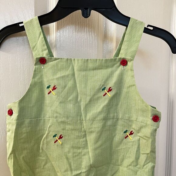 K&L Embroidered Hammer Wrench Tools Green Gingham Shortalls Romper Boys Size 3 - Picture 2 of 10